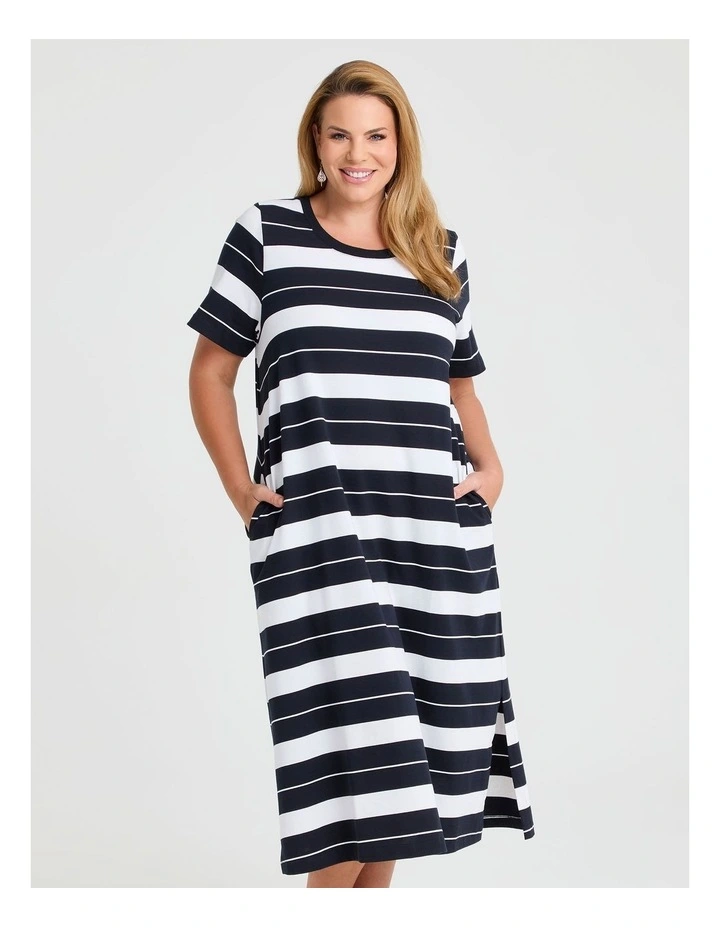 Cotton Block Stripe Maxi Dress in Navy/White image 3