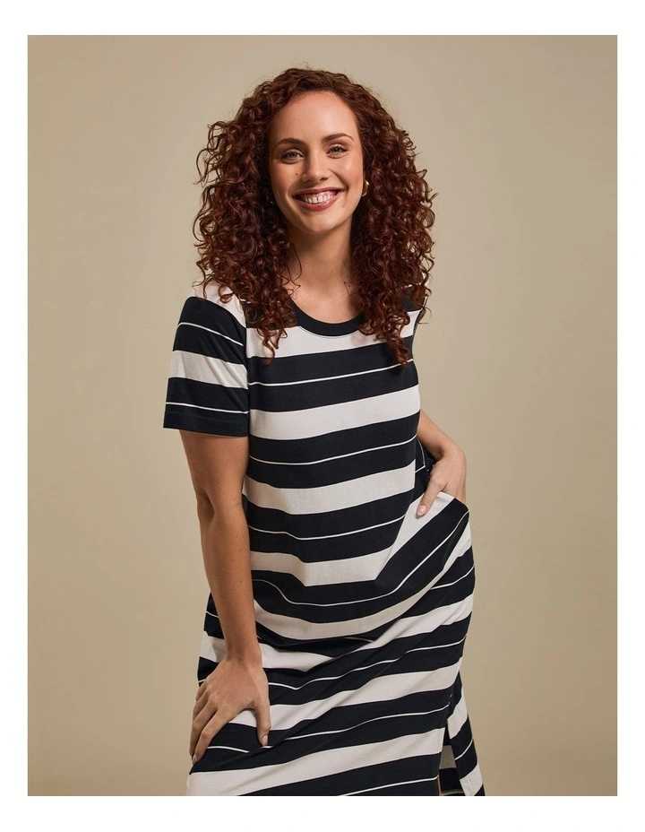 Cotton Block Stripe Maxi Dress in Navy/White image 4