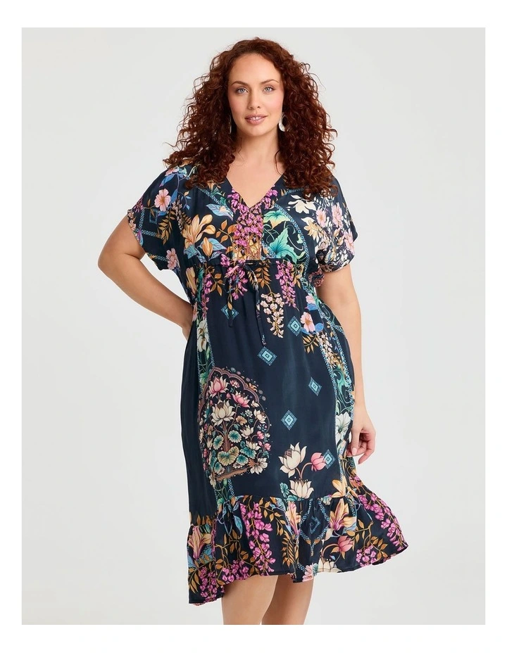 Natural Lotus Floral Dress in Multi image 3