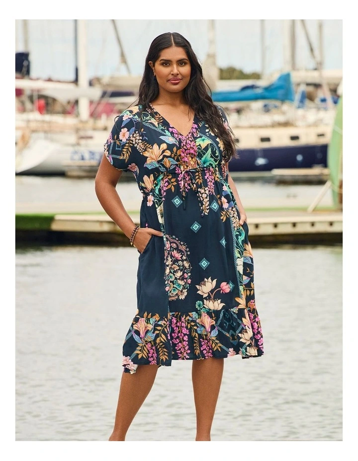 Natural Lotus Floral Dress in Multi image 5