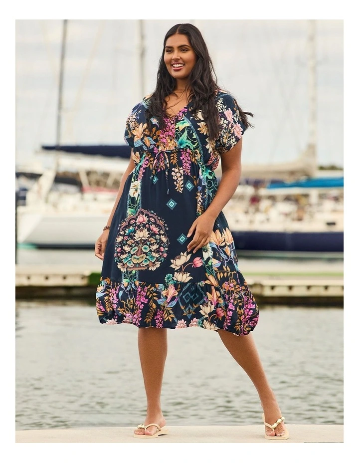 Natural Lotus Floral Dress in Multi image 6