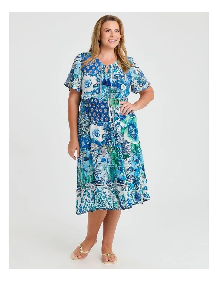 Natural Seabloom Tiered Dress in Multi image 1