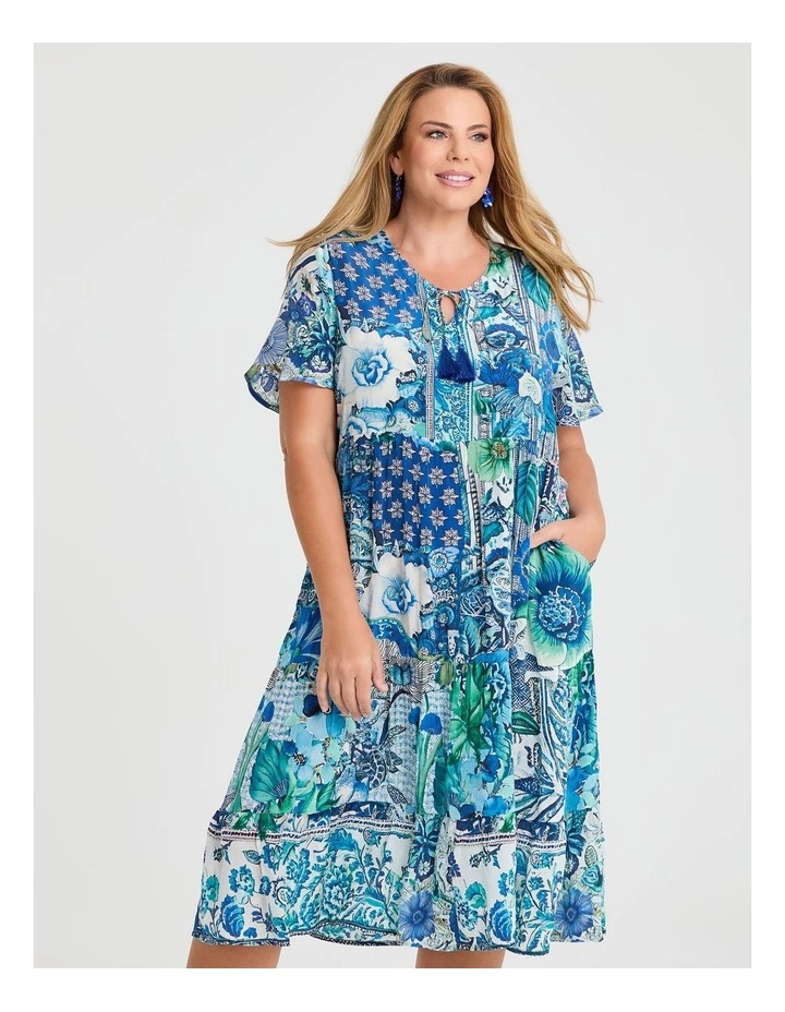 Natural Seabloom Tiered Dress in Multi image 3