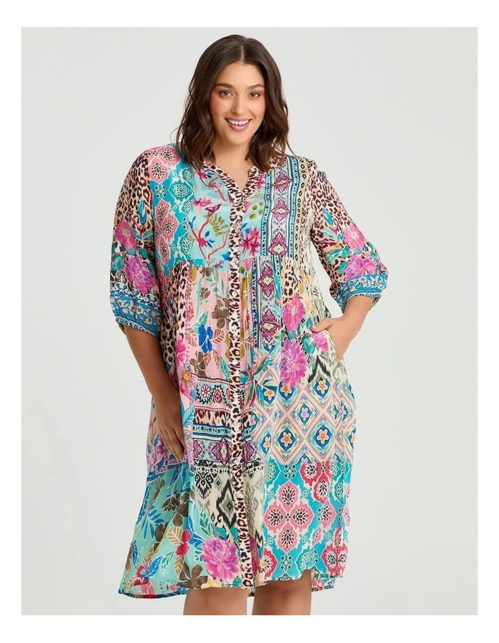 Natural Opulence Button Dress in Multi image 1