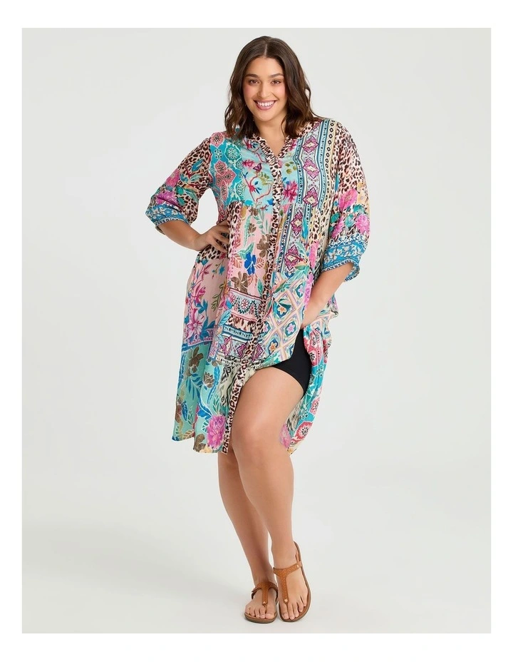 Natural Opulence Button Dress in Multi image 3