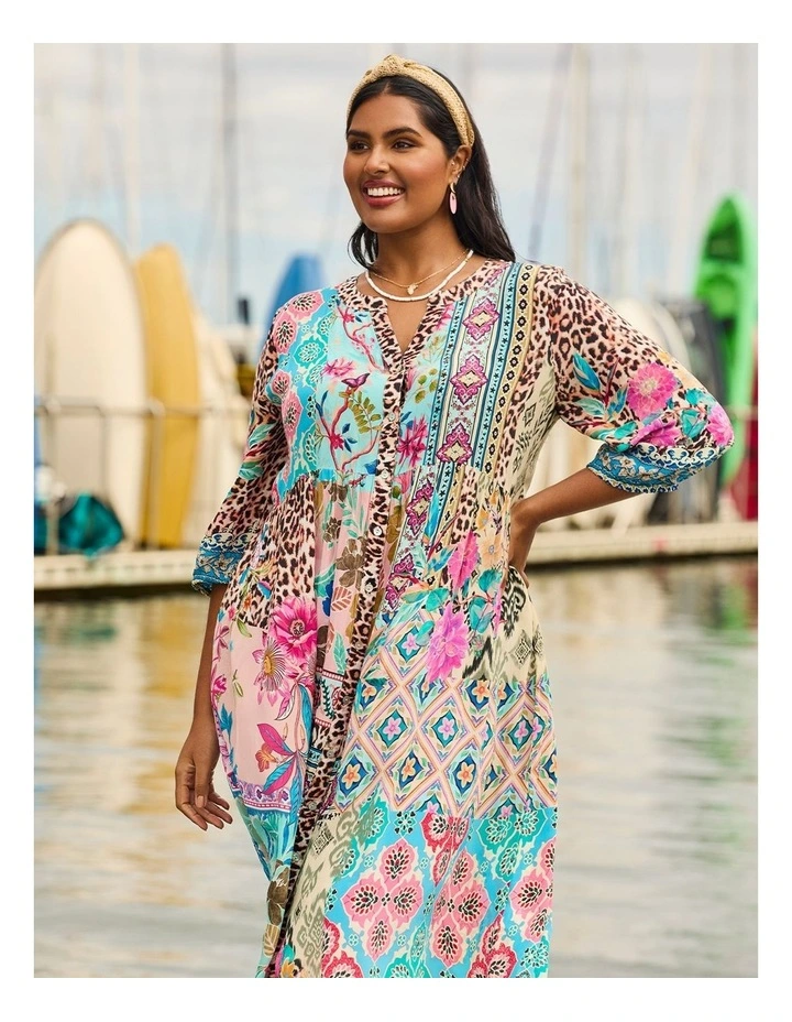 Natural Opulence Button Dress in Multi image 6