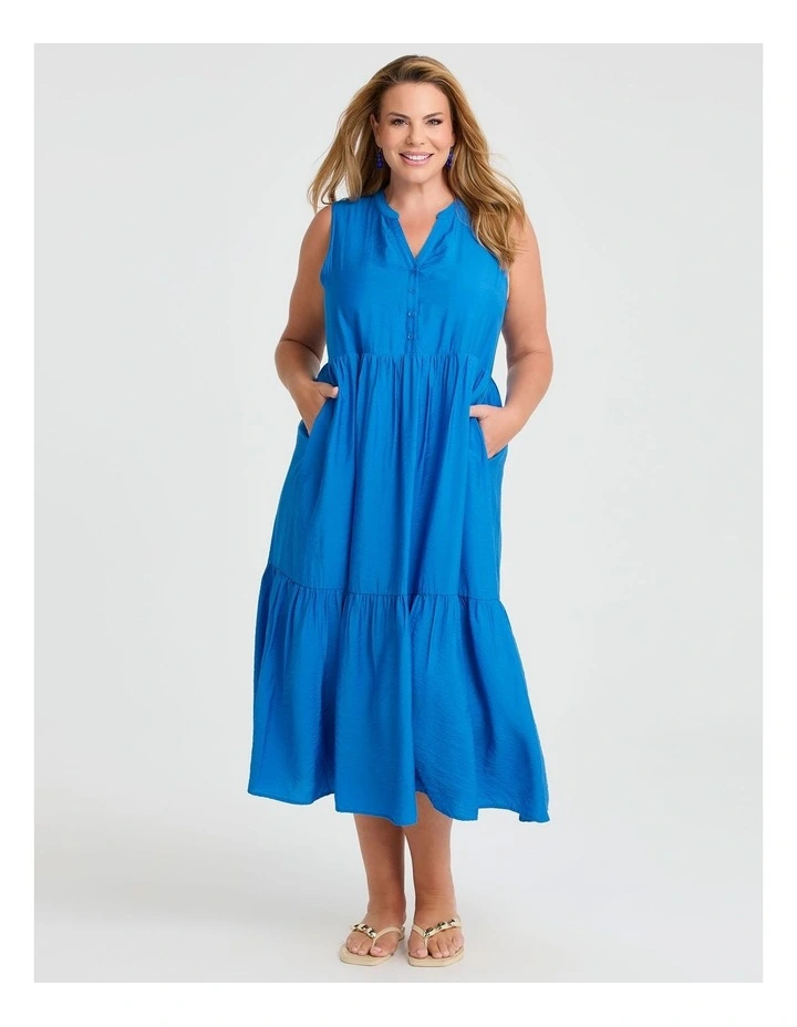 Natural Sleeveless Tiered Dress in Dazzling Blue image 1