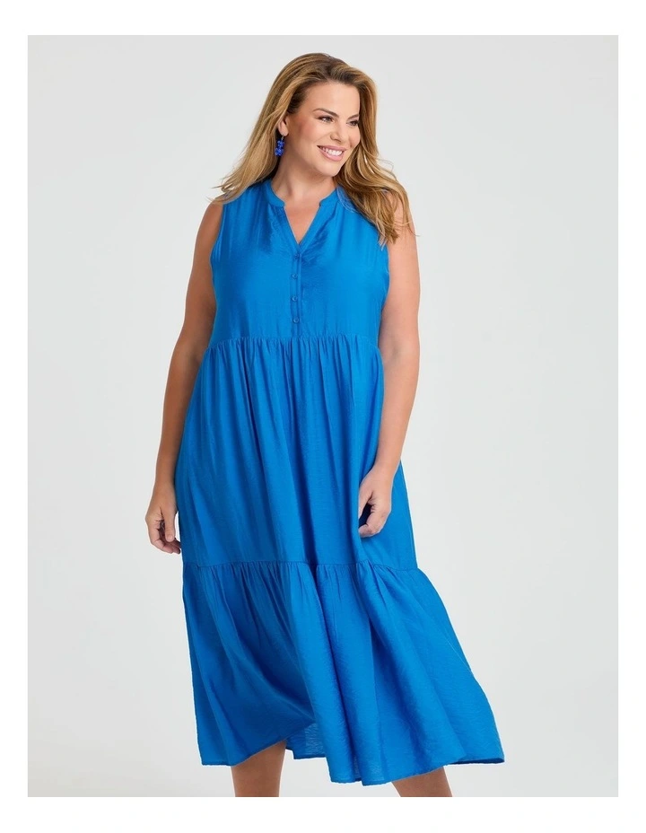 Natural Sleeveless Tiered Dress in Dazzling Blue image 3