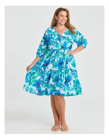 Cotton Garden Isle Print Dress in Multi