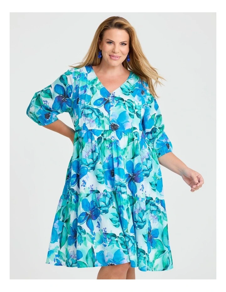 Cotton Garden Isle Print Dress in Multi image 3