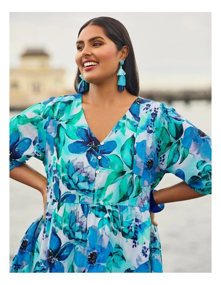 Cotton Garden Isle Print Dress in Multi image 4