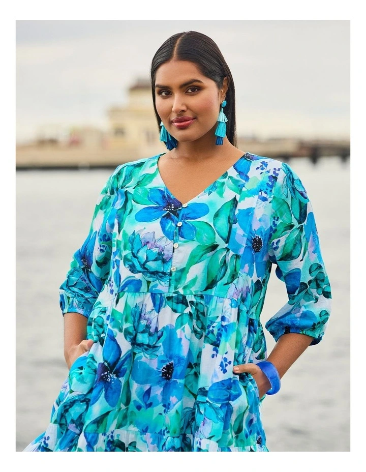 Cotton Garden Isle Print Dress in Multi image 5