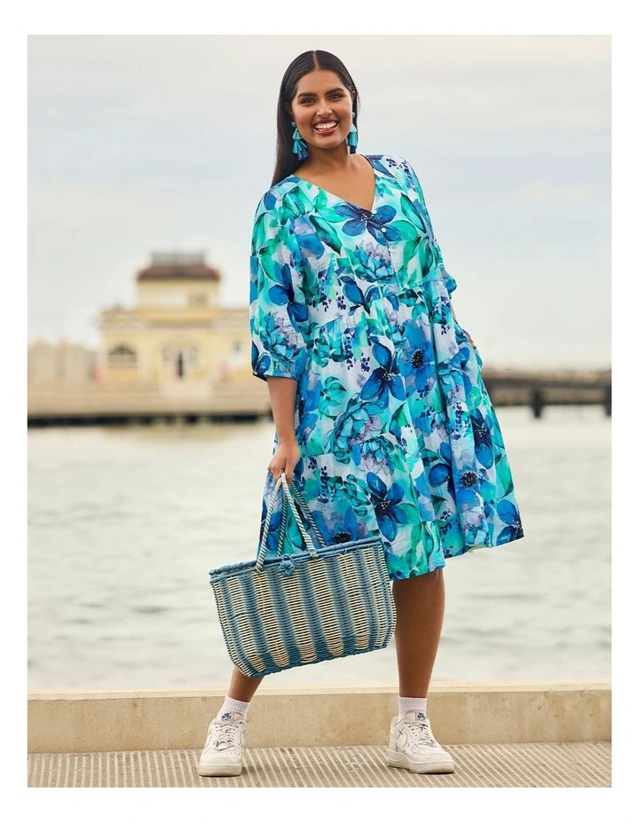 Cotton Garden Isle Print Dress in Multi image 6