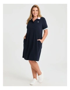 Cotton Baseline Polo Dress in Navy
