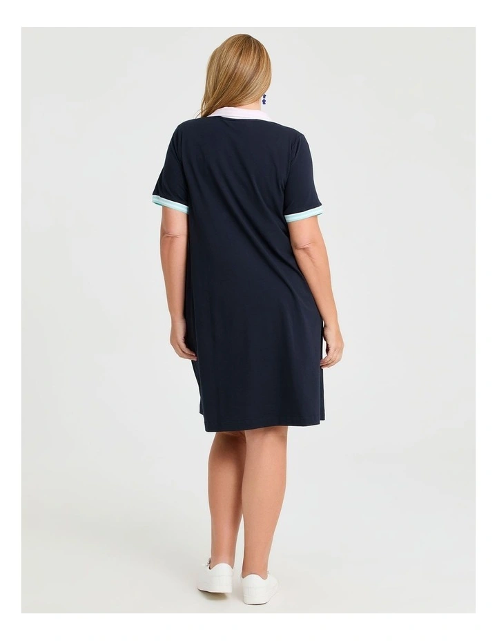 Cotton Baseline Polo Dress in Navy image 2
