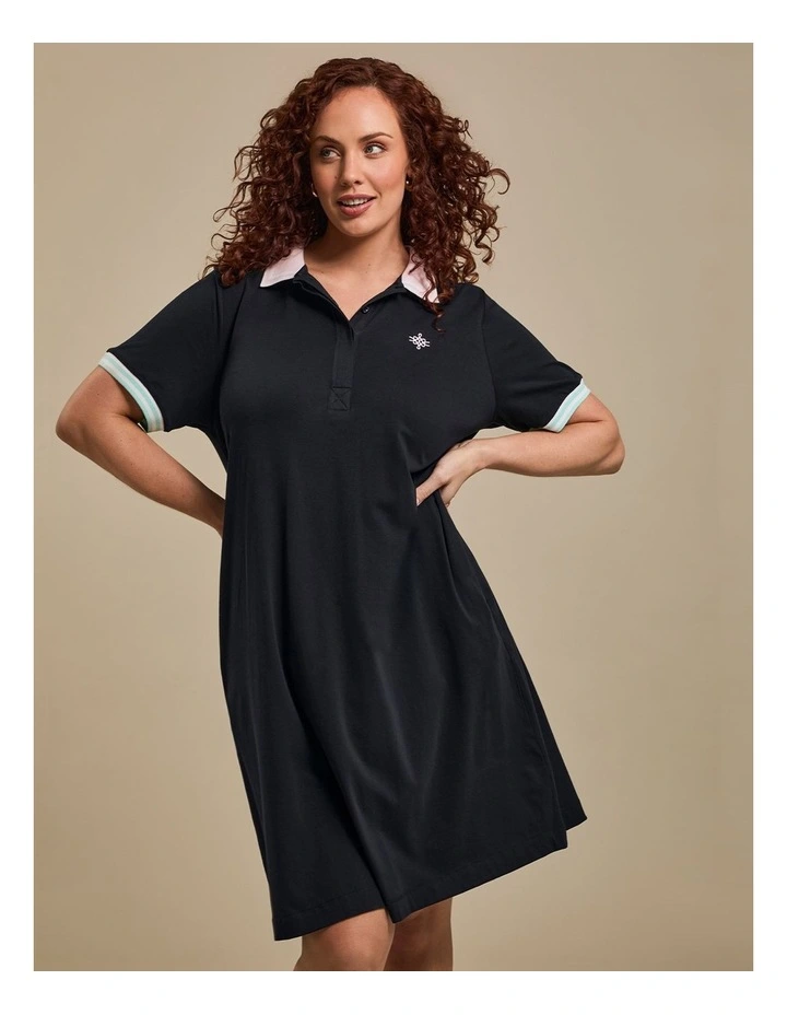 Cotton Baseline Polo Dress in Navy image 4