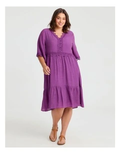 Natural Lace Trim Tiered Dress in Sweet Berry