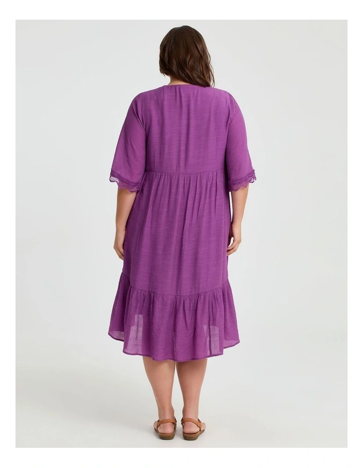 Natural Lace Trim Tiered Dress in Sweet Berry image 2