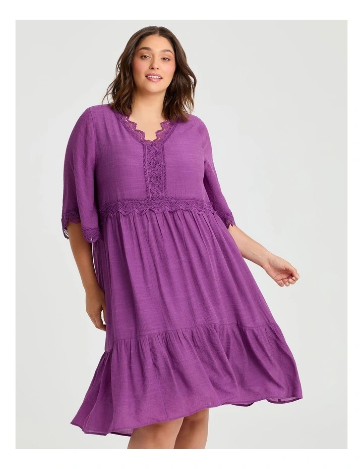 Natural Lace Trim Tiered Dress in Sweet Berry image 3