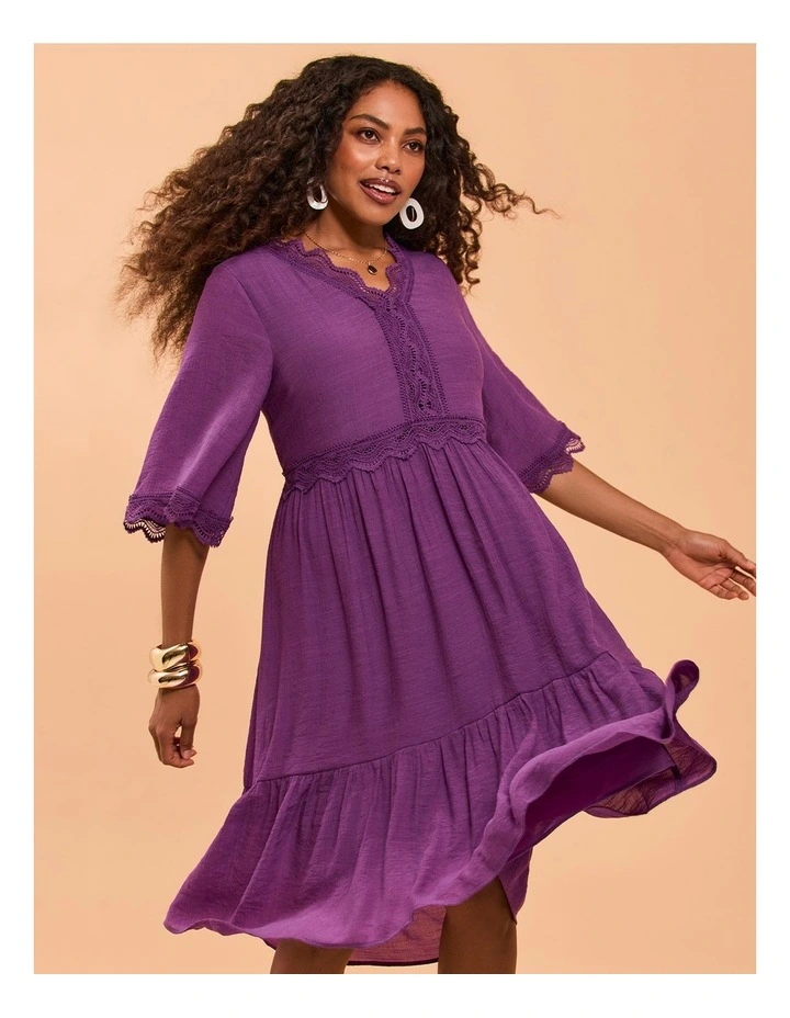Natural Lace Trim Tiered Dress in Sweet Berry image 6