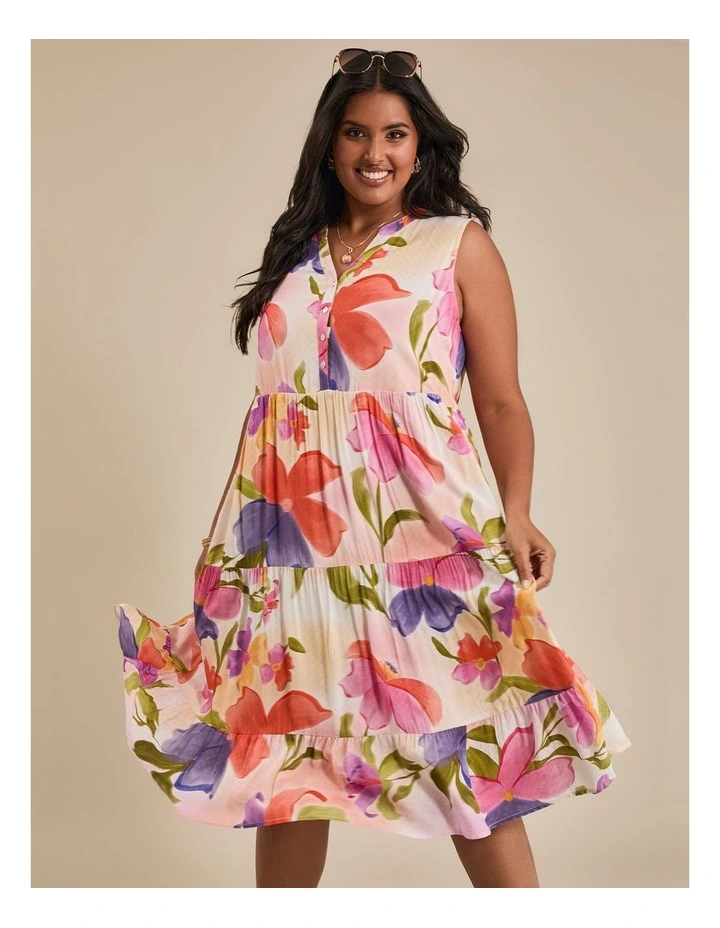 Natural Watercolour Blooms Dress in Print image 7