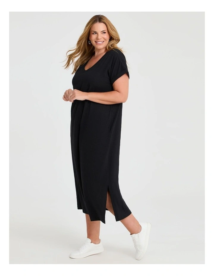Cotton V-neck Maxi Dress Black image 1