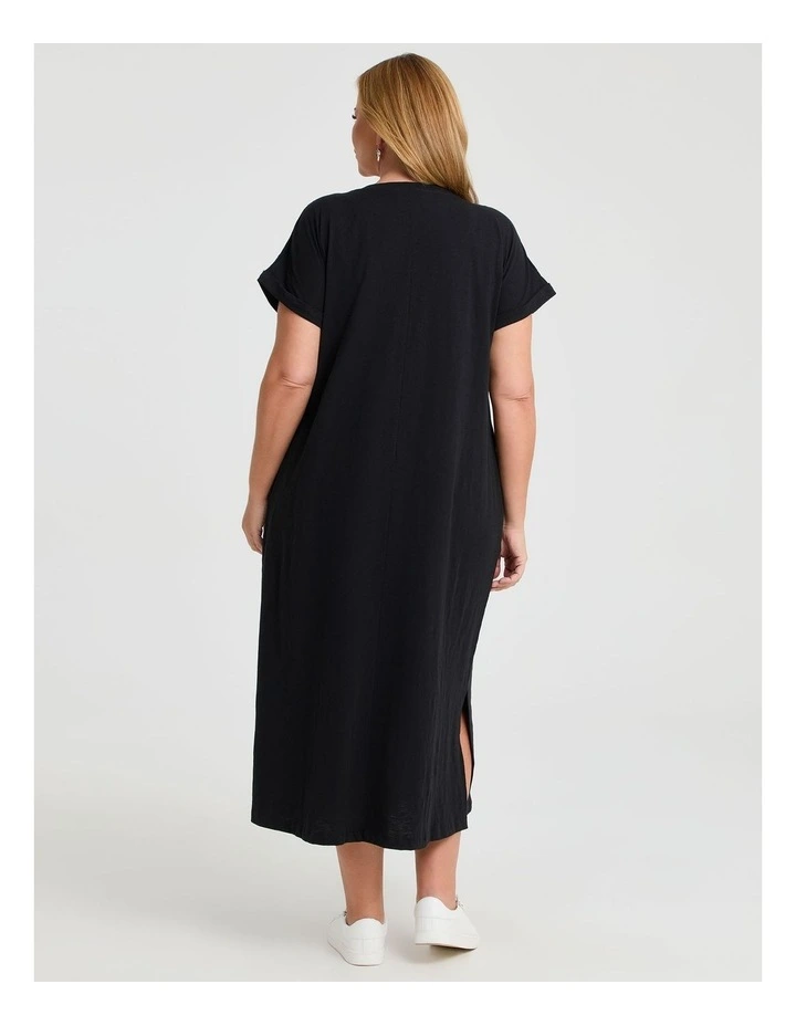 Cotton V-neck Maxi Dress Black image 2