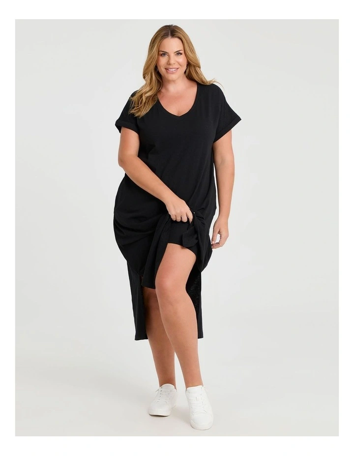Cotton V-neck Maxi Dress Black image 3