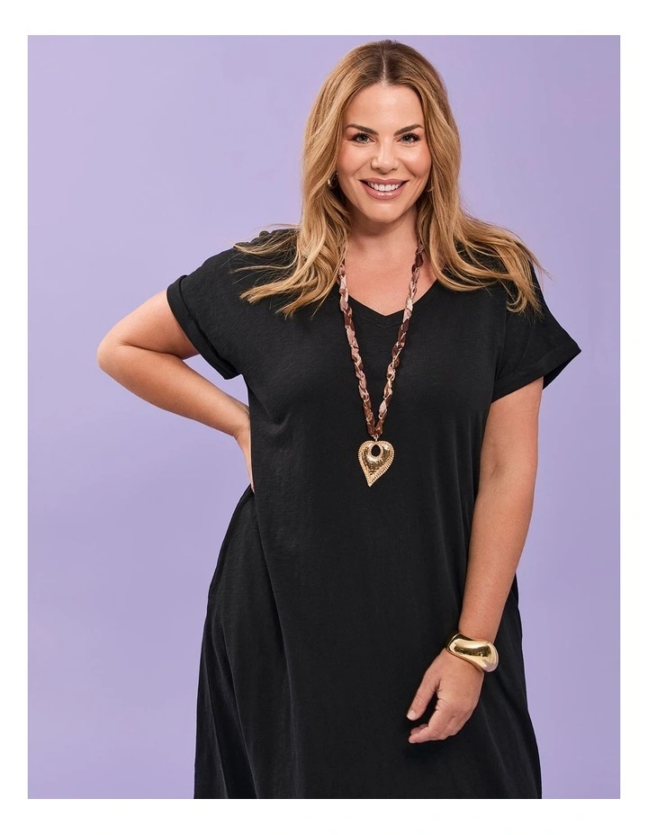 Cotton V-neck Maxi Dress Black image 5