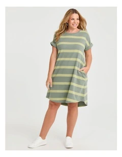 Cotton Stripe Dress Matcha/dusty Khaki