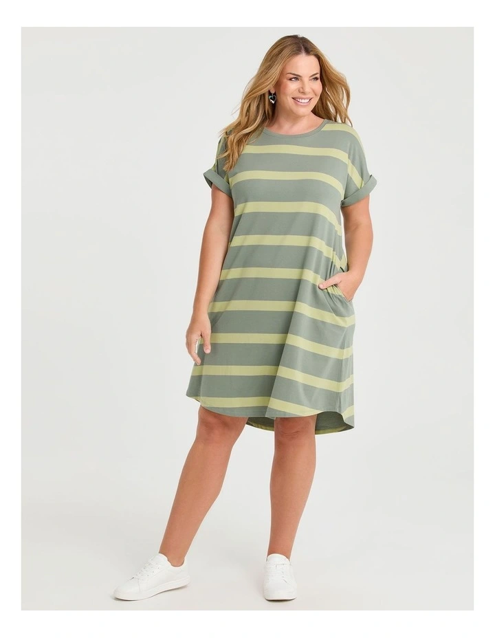 Cotton Stripe Dress Matcha/dusty Khaki image 1
