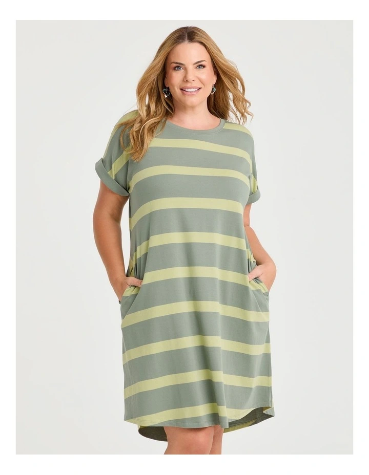 Cotton Stripe Dress Matcha/dusty Khaki image 2