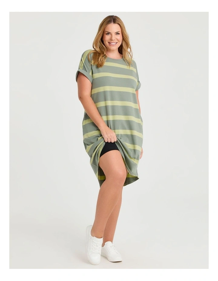 Cotton Stripe Dress Matcha/dusty Khaki image 3