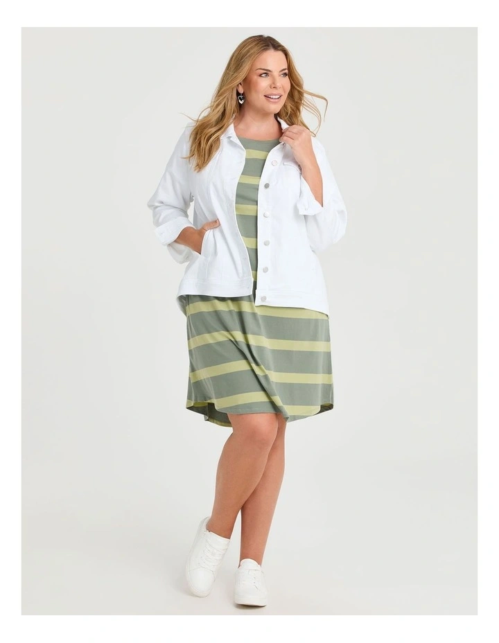 Cotton Stripe Dress Matcha/dusty Khaki image 4
