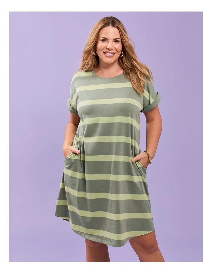 Cotton Stripe Dress Matcha/dusty Khaki image 5