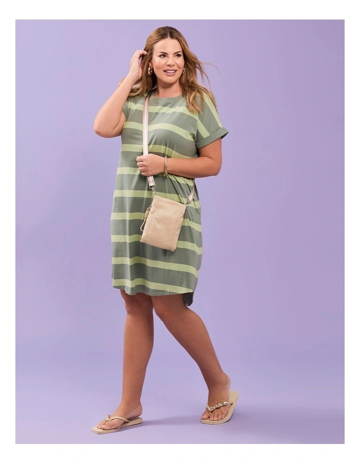 Cotton Stripe Dress Matcha/dusty Khaki image 6