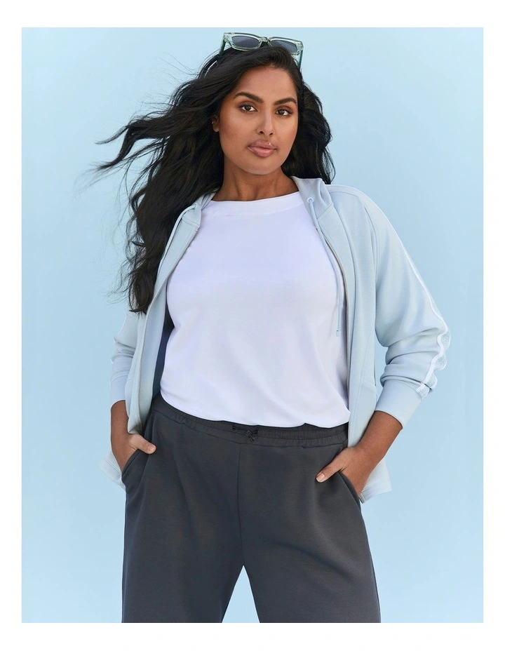 Luxe Touch Zip Through Hoodie in Seashell Blue image 5