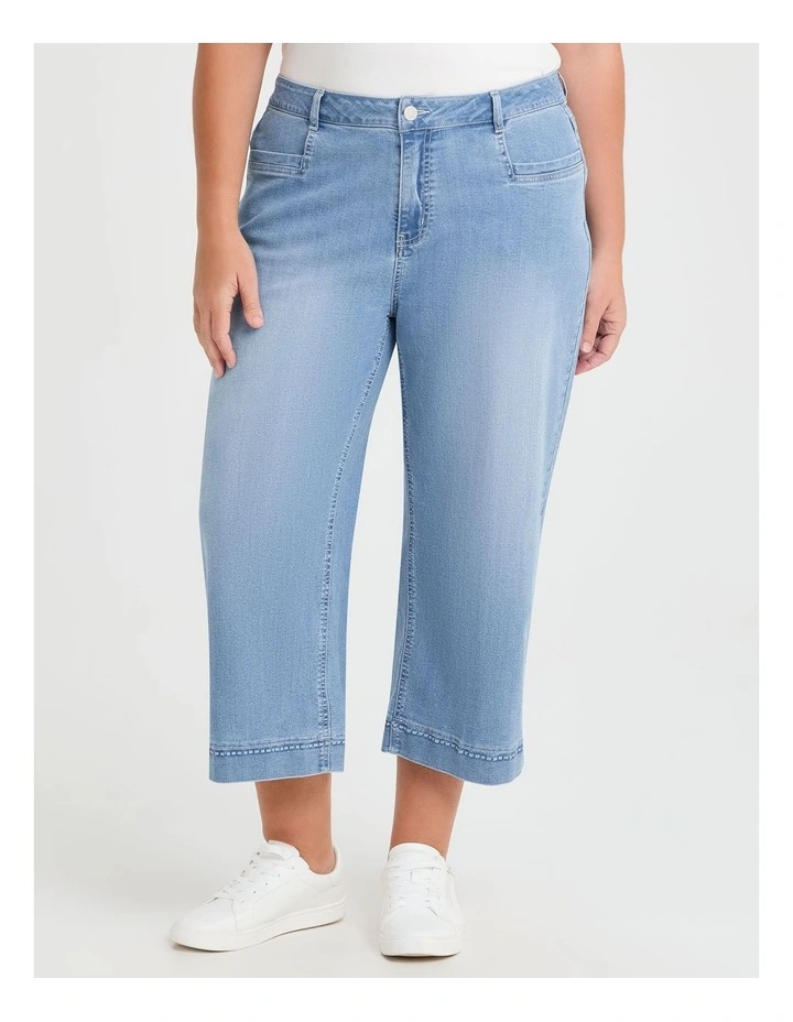 Cotton Mix Supersoft Crop Jeans in Mid Blue image 1