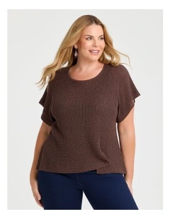 Scoop Neck Drape Knit Top in Chocolate