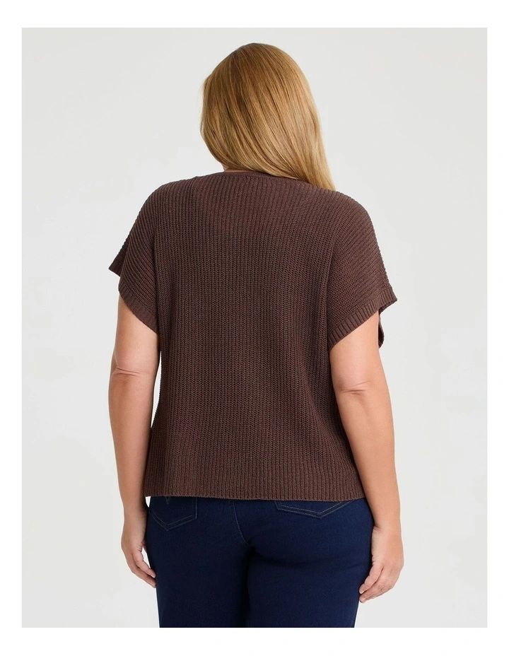 Scoop Neck Drape Knit Top in Chocolate image 2