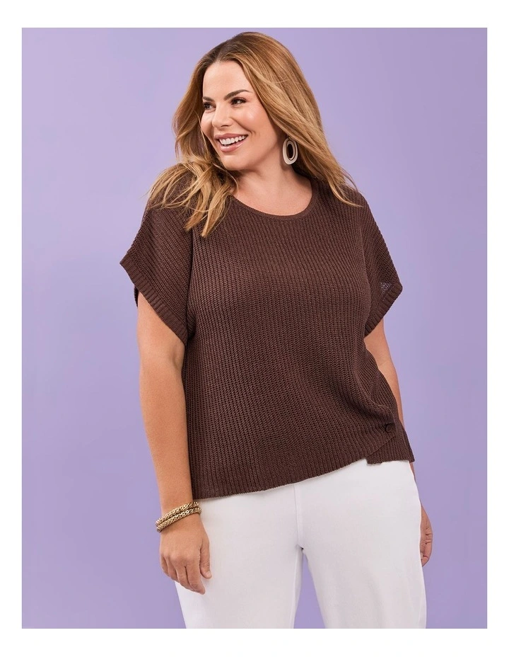 Scoop Neck Drape Knit Top in Chocolate image 4