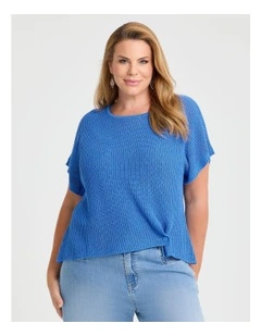 Scoop Neck Drape Knit Top in Dazzling Blue