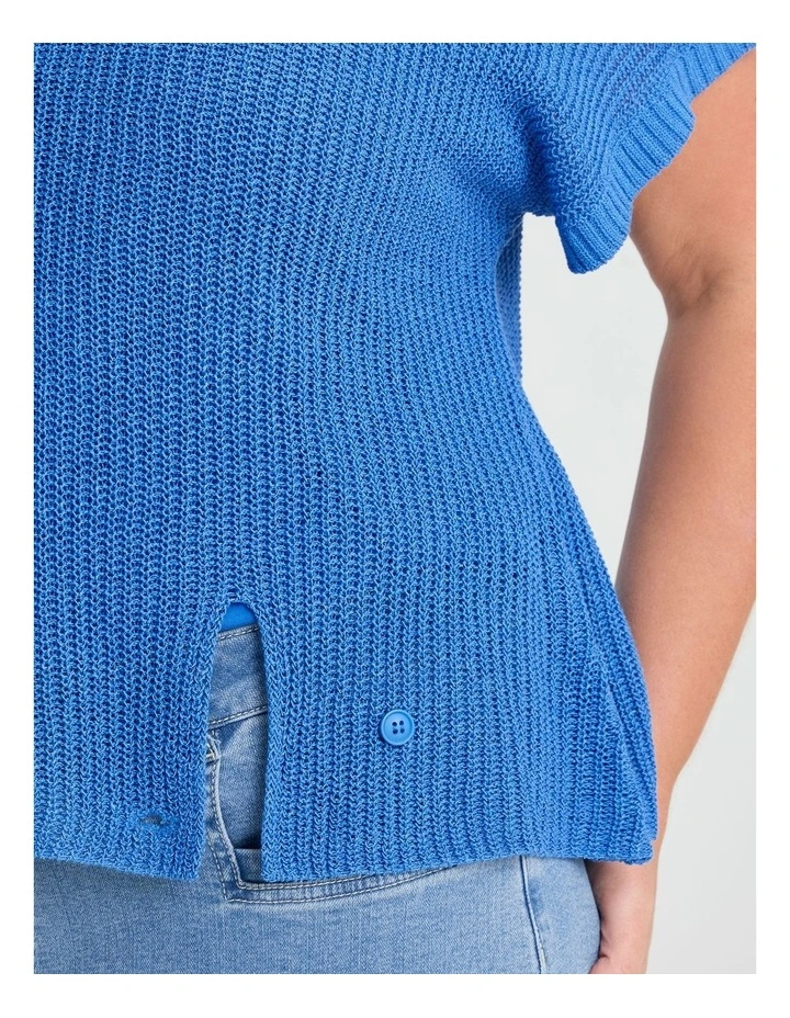 Scoop Neck Drape Knit Top in Dazzling Blue image 3