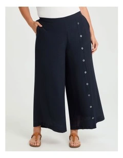 Natural Buttoned Wide Leg Pant in Navy