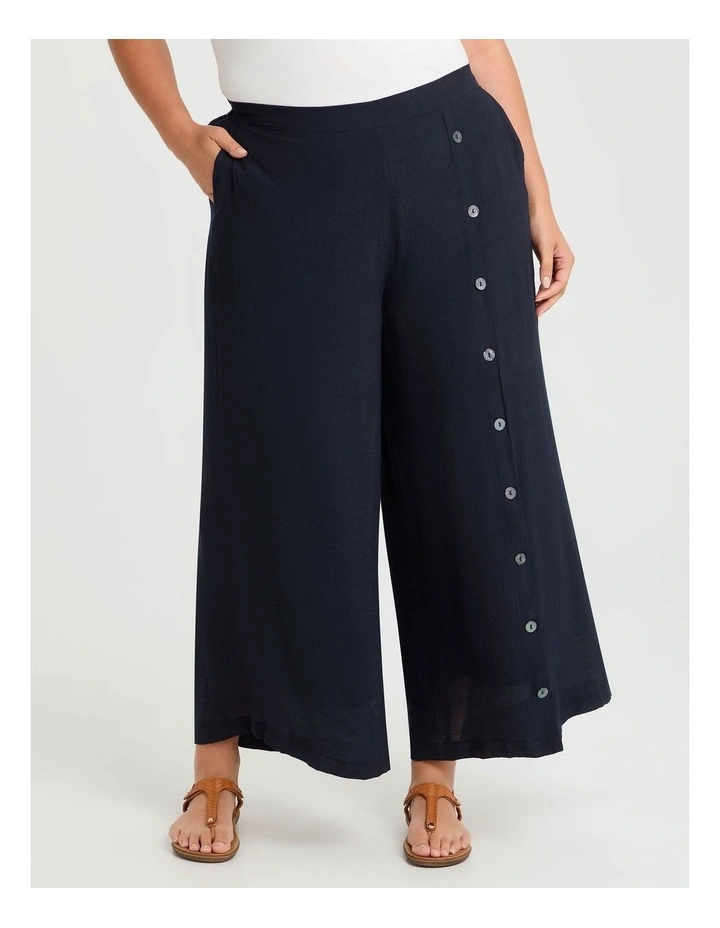 Natural Buttoned Wide Leg Pant in Navy image 1