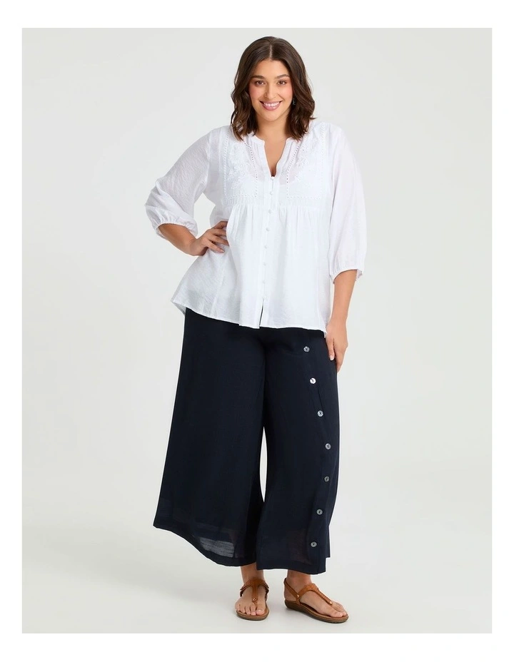 Natural Buttoned Wide Leg Pant in Navy image 3