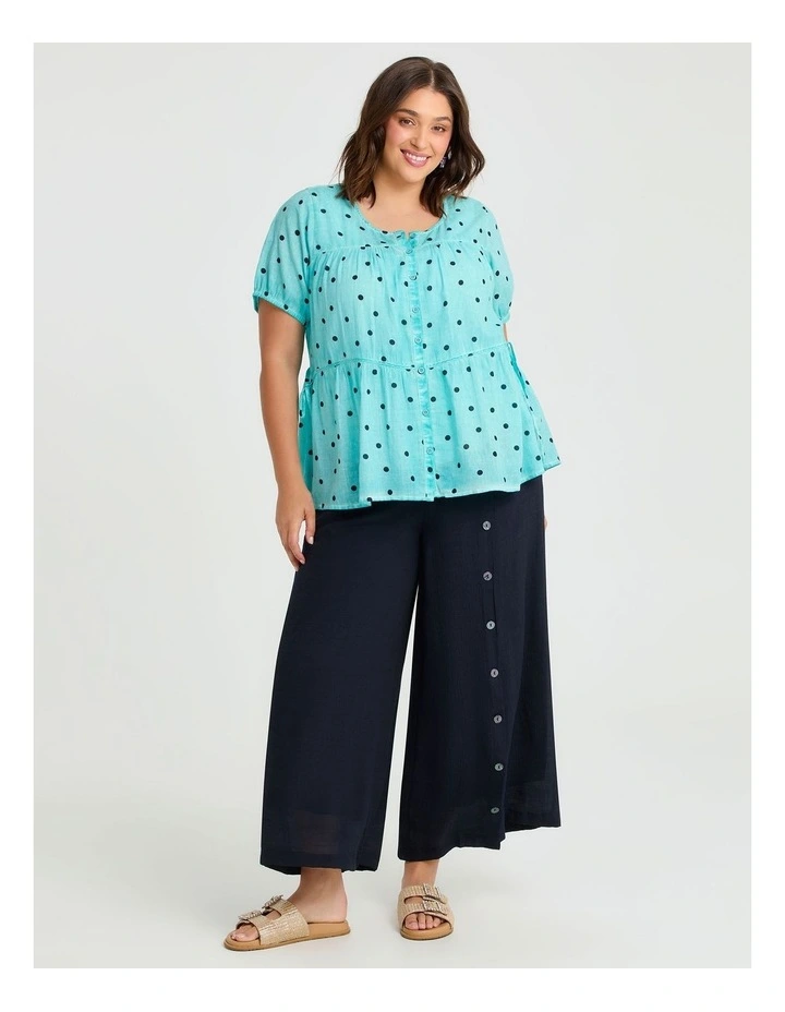 Natural Buttoned Wide Leg Pant in Navy image 4