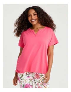 Australian Cotton Henley Pyjama Top in Neon Coral Pink