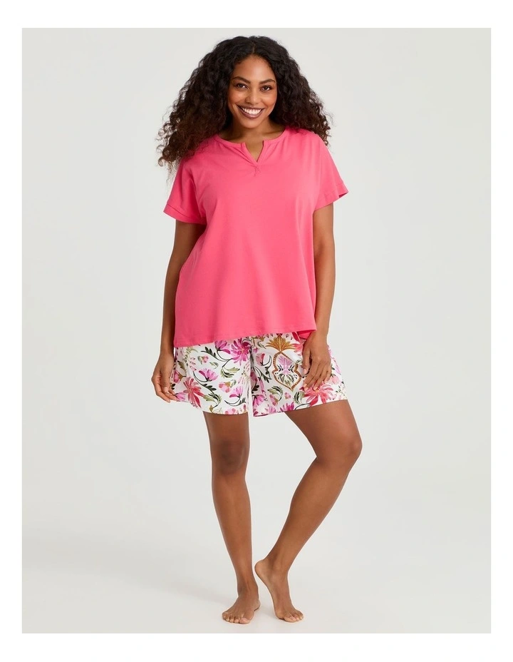 Australian Cotton Henley Pyjama Top in Neon Coral Pink image 2