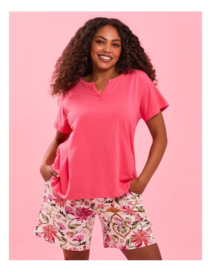 Australian Cotton Henley Pyjama Top in Neon Coral Pink image 5